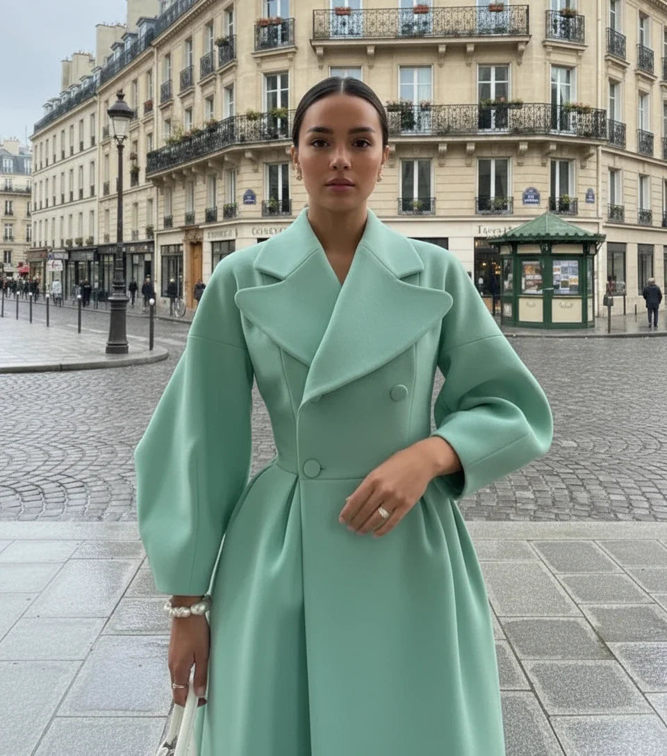 Women’s Vintage Long Coat – Lantern Sleeves & Large Lapel | Elegant Winter Overcoat