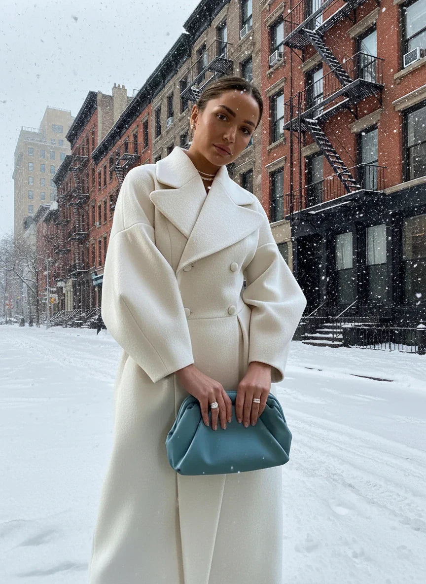 Women’s Vintage Long Coat – Lantern Sleeves & Large Lapel | Elegant Winter Overcoat