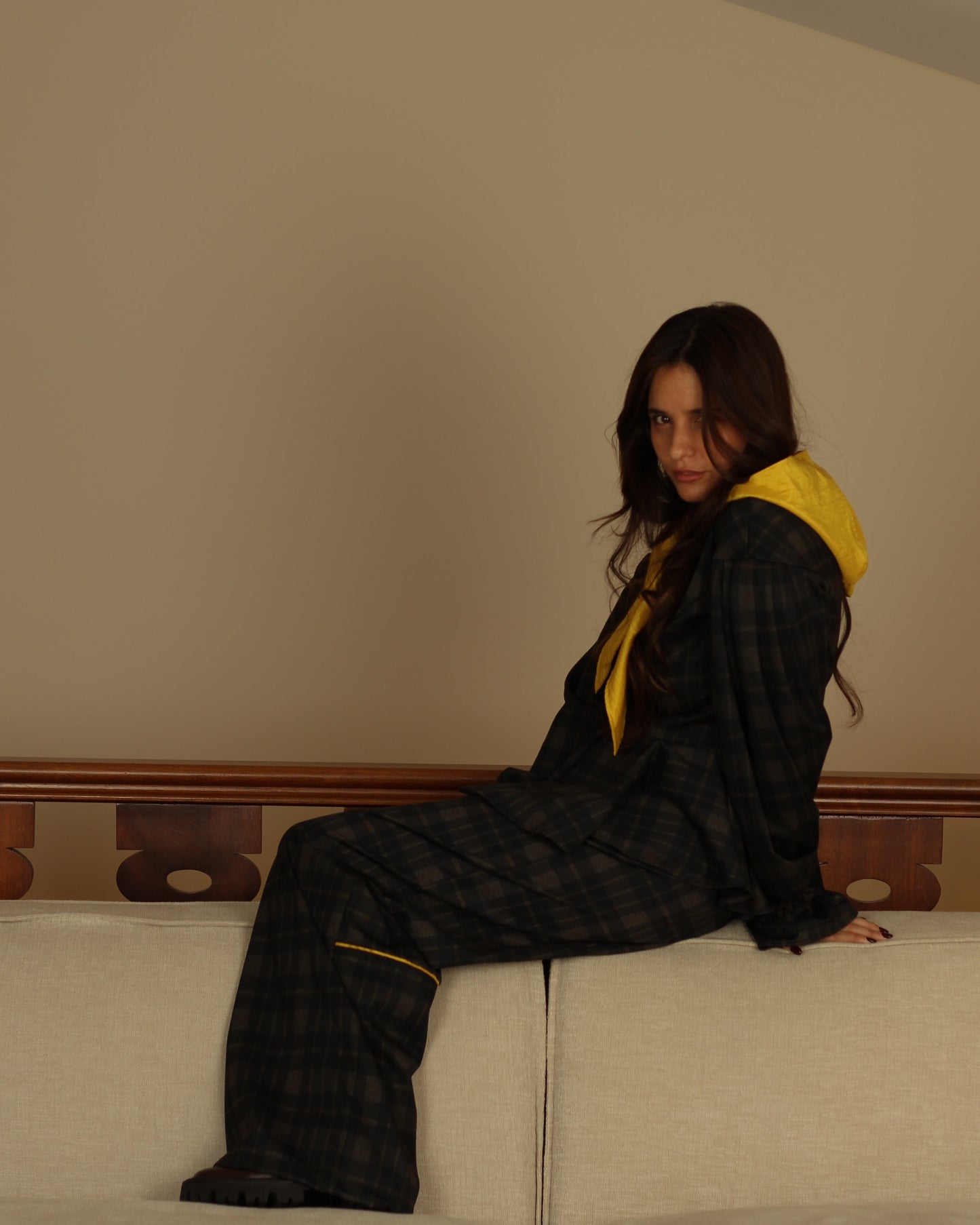 Blusa/Casaco Vichy com capuz | Mel Adulto