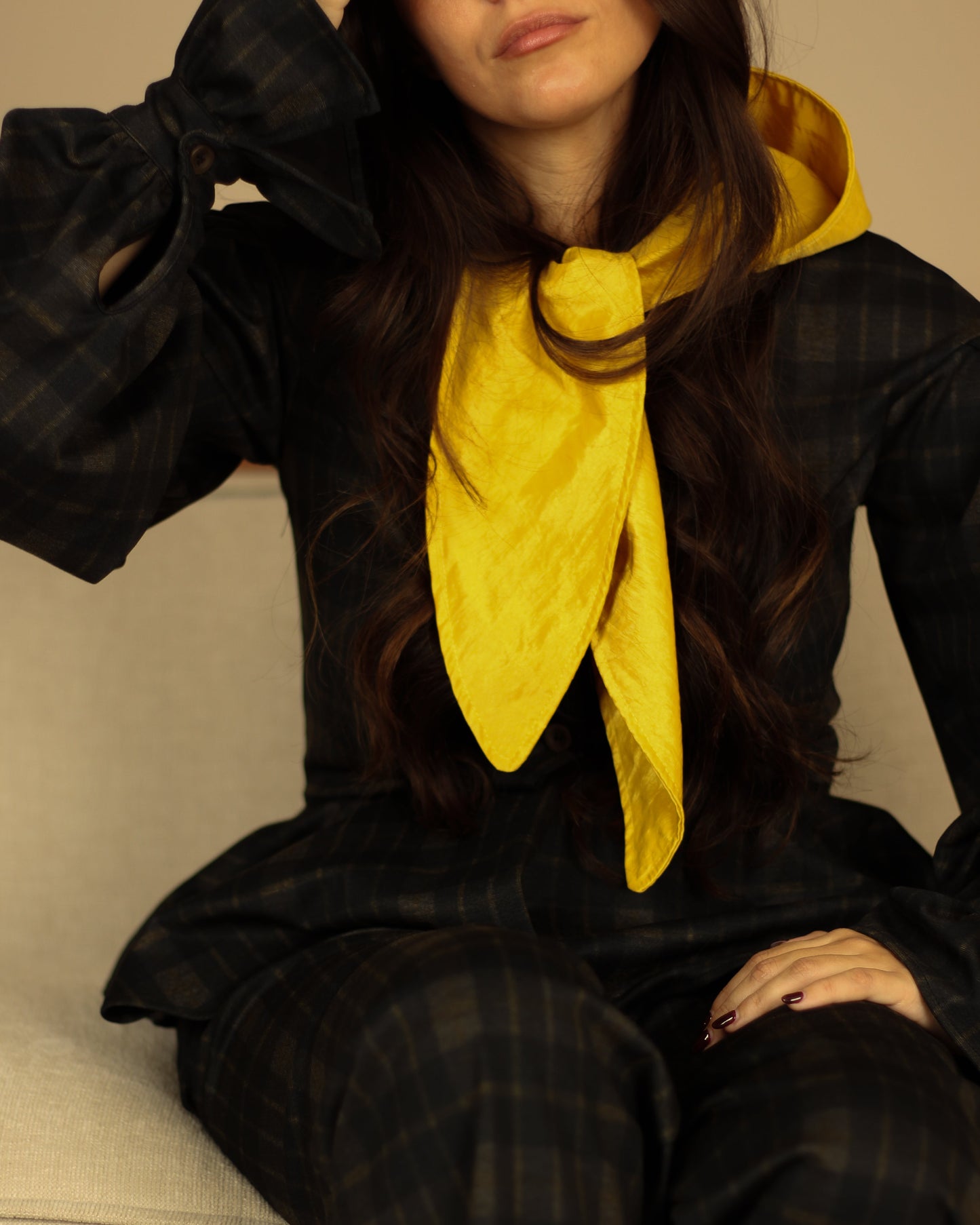 Blusa/Casaco Vichy com capuz | Mel Adulto