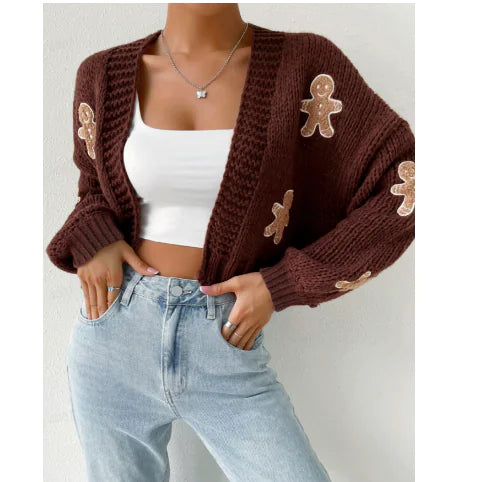 Gingerbread Pattern Cardigan for Women
