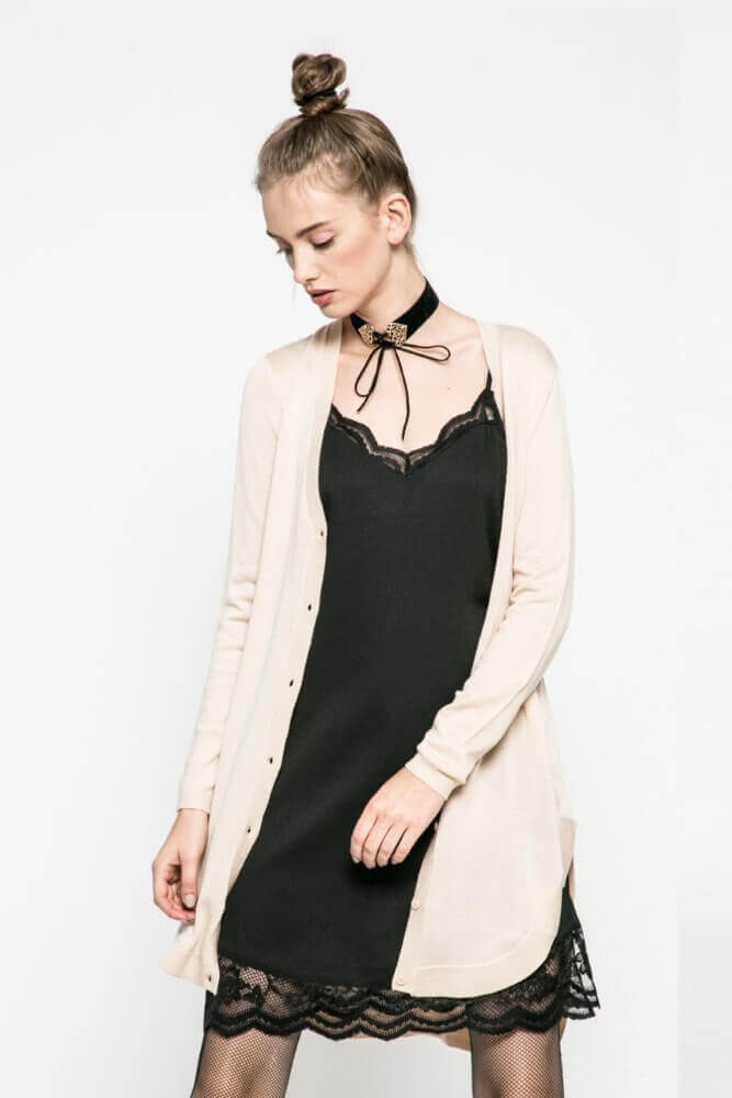 CASACO MALHA C/ VESTIDO RENDA