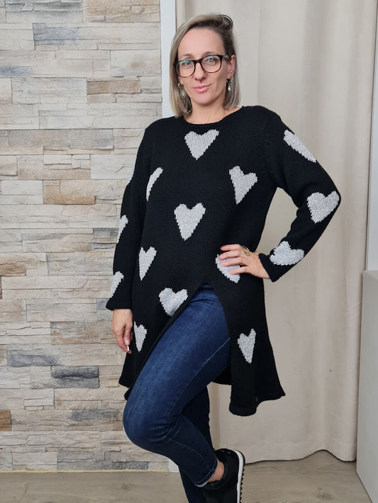 CAMISOLA CORAÇÕES PRETO RUGA