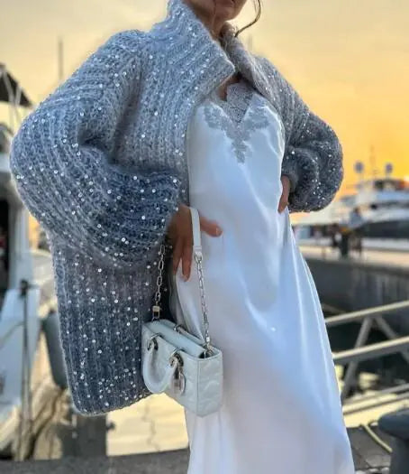 Cozy Sequin V-Neck Sweater