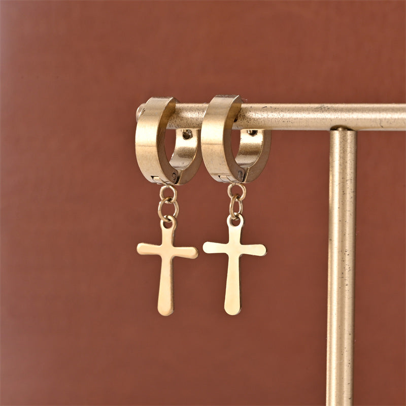 Brincos Cruz em Aço Inoxidável