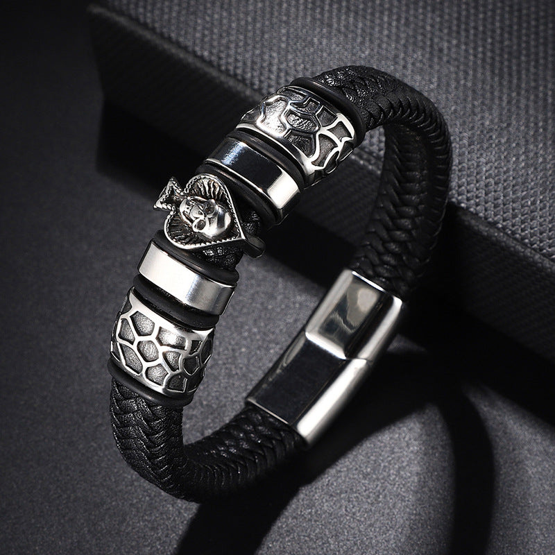 Pulseira de Couro e Aço Inoxidável