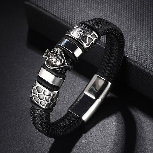 Pulseira de Couro e Aço Inoxidável