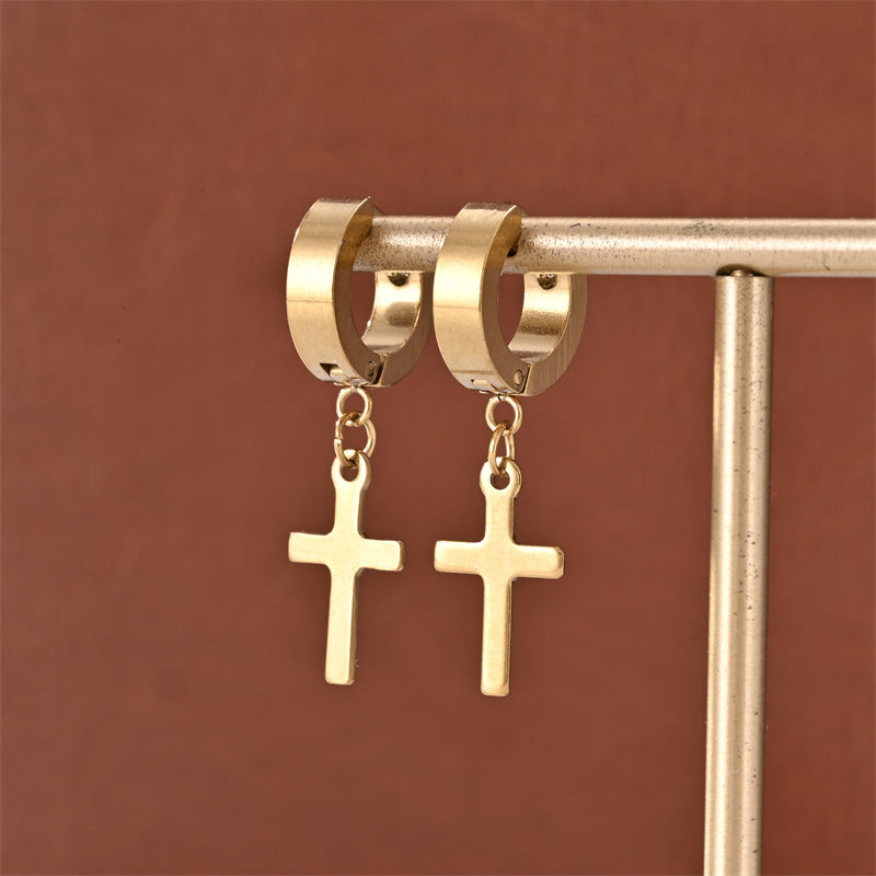 Brincos Cruz em Aço Inoxidável