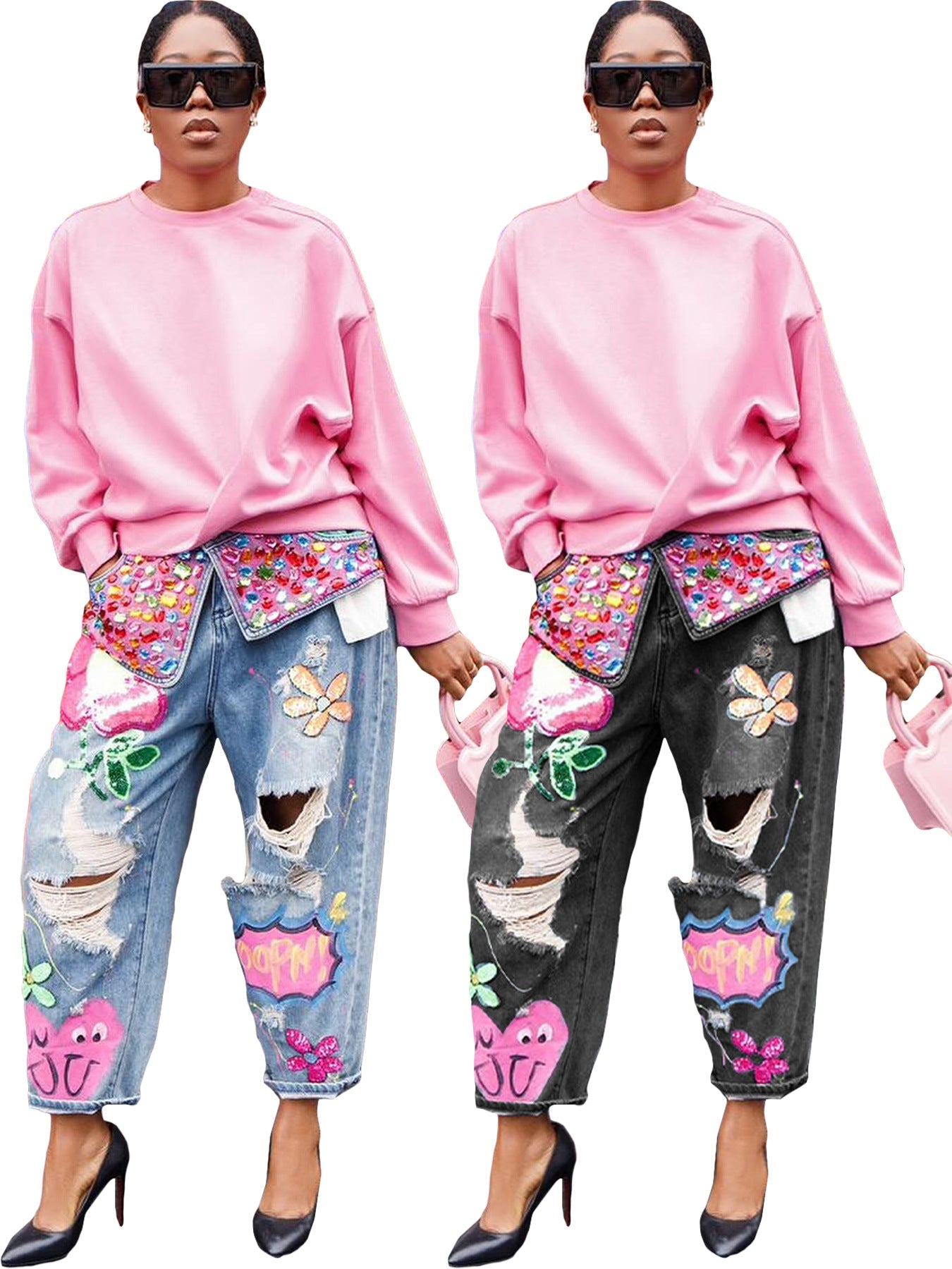 Creative Painted Cutout Jeans – Women’s Fashion
