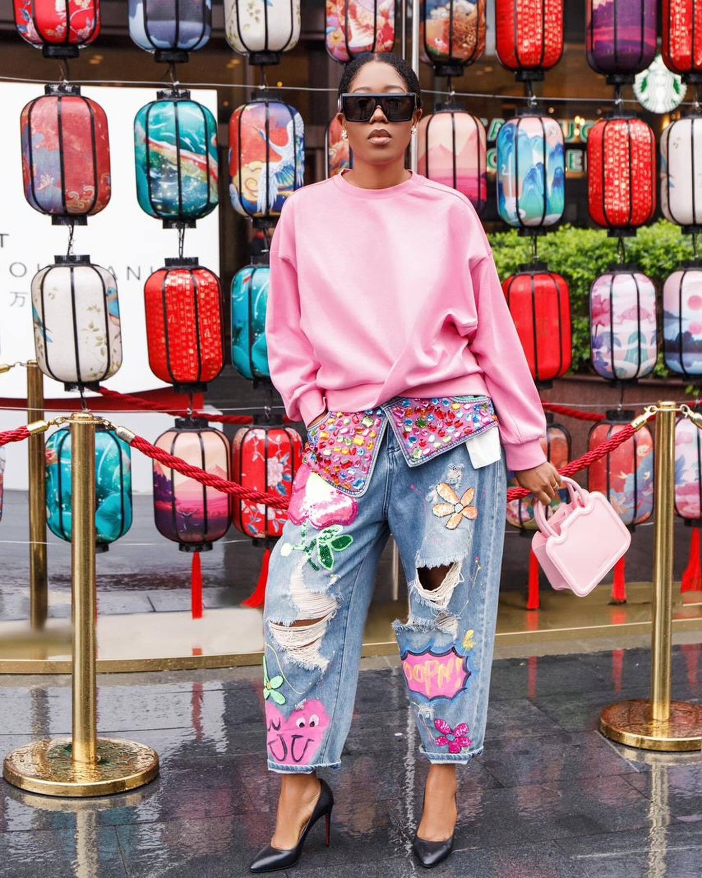 Creative Painted Cutout Jeans – Women’s Fashion