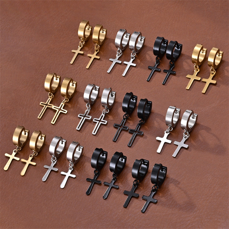 Brincos Cruz em Aço Inoxidável