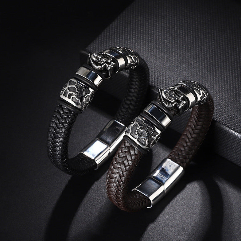 Pulseira de Couro e Aço Inoxidável