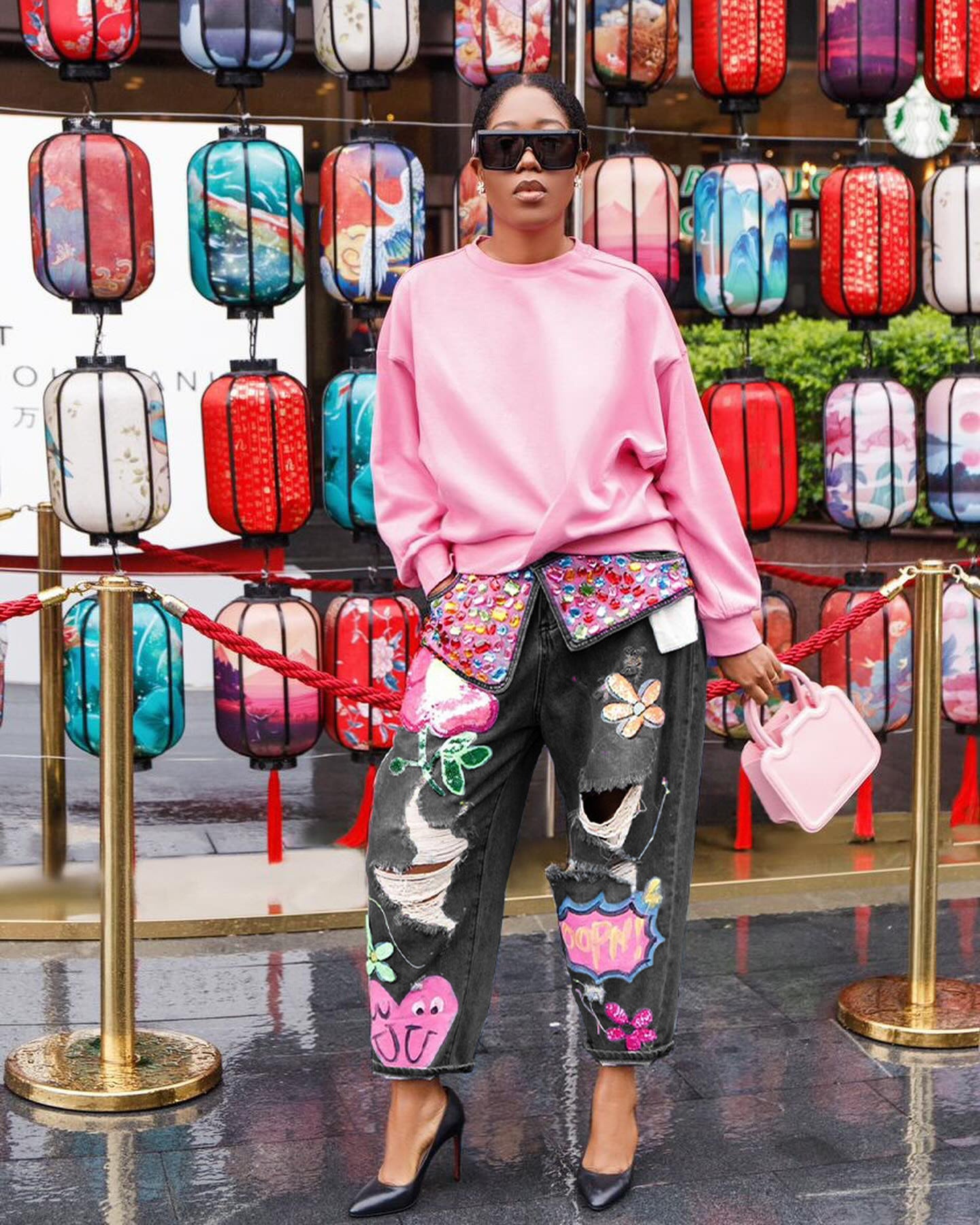 Creative Painted Cutout Jeans – Women’s Fashion