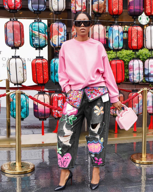 Creative Painted Cutout Jeans – Women’s Fashion