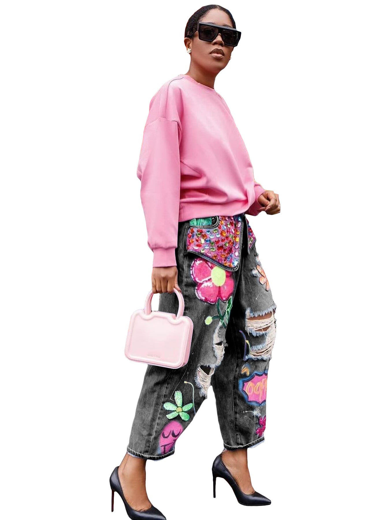 Creative Painted Cutout Jeans – Women’s Fashion