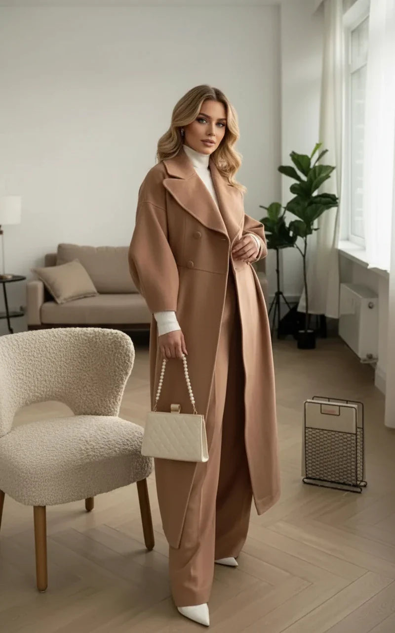 Women’s Vintage Long Coat – Lantern Sleeves & Large Lapel | Elegant Winter Overcoat