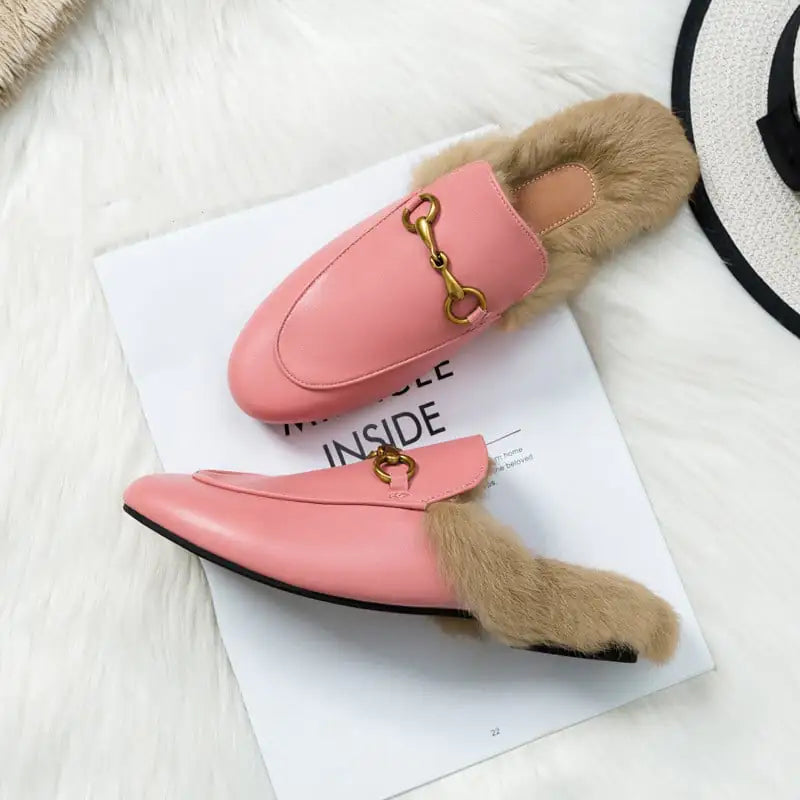 Flat-Bottomed Rabbit Fur Baotou Half Slippers