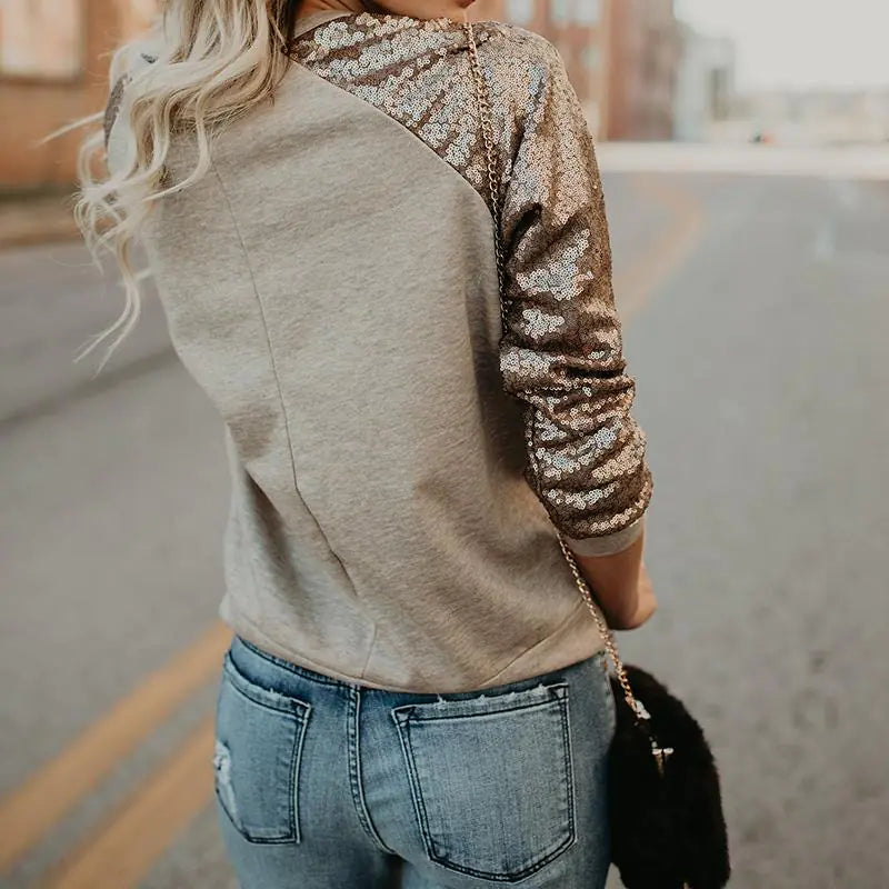Sequin Patchwork Long Sleeve Casual Shirt