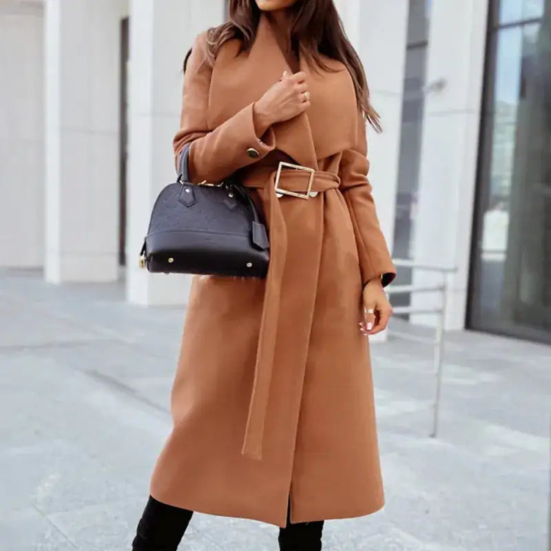 Women’s Belted Long Trench Coat – Elegant Tailored Outerwear
