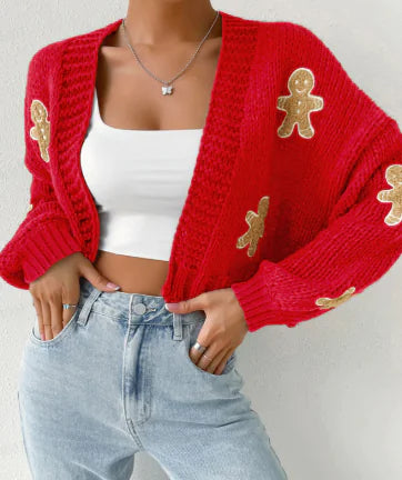 Gingerbread Pattern Cardigan for Women