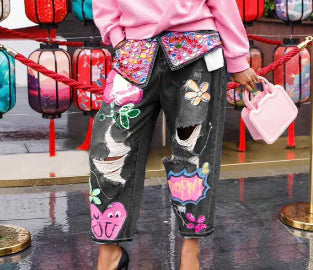 Creative Painted Cutout Jeans – Women’s Fashion