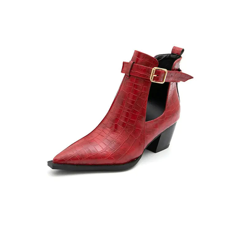 Snake Print Short Ankle Boots with Belt for Women