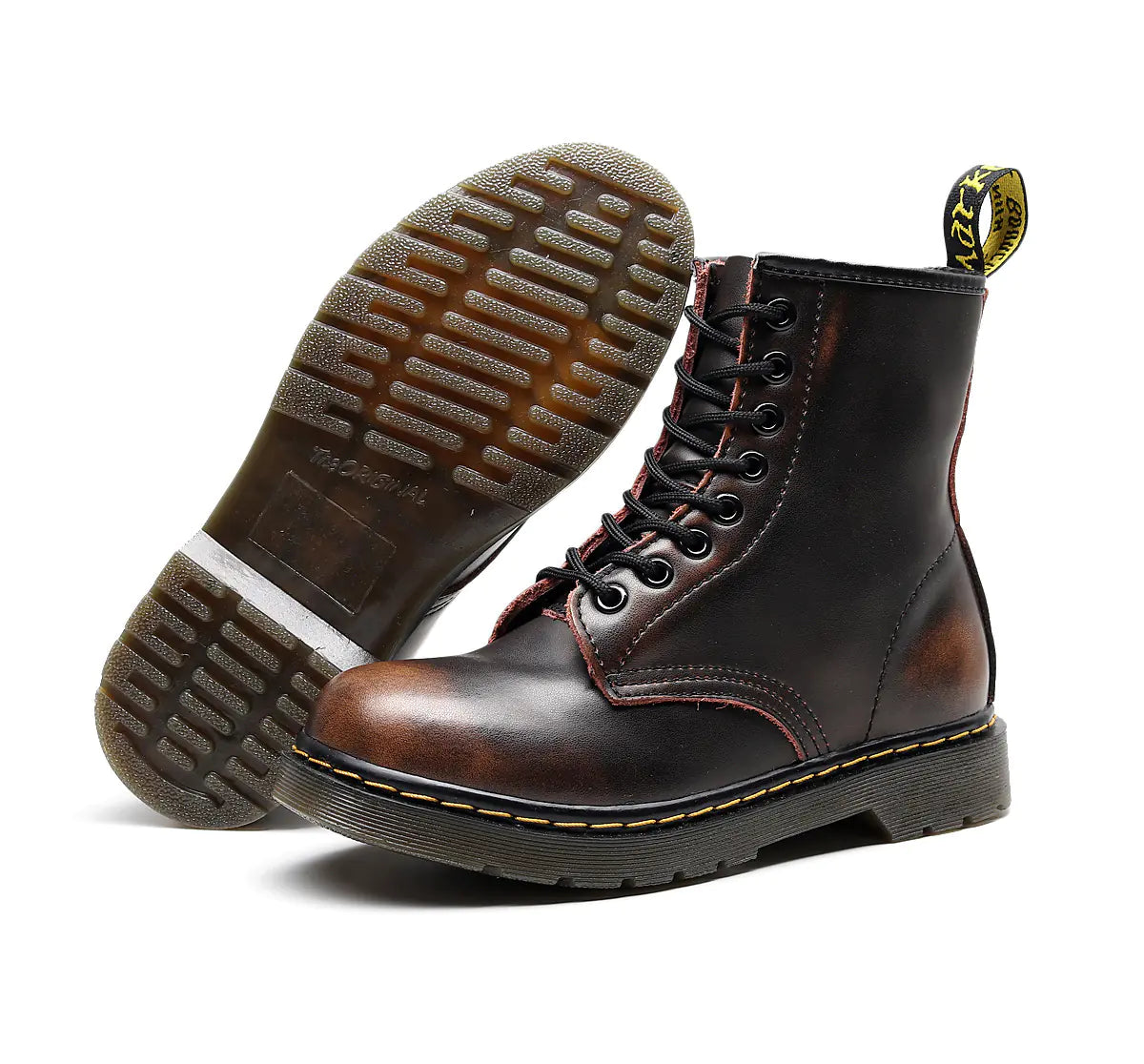 Unisex Cowhide Leather Lace-Up Combat Boots – Non-Slip Streetwear Style