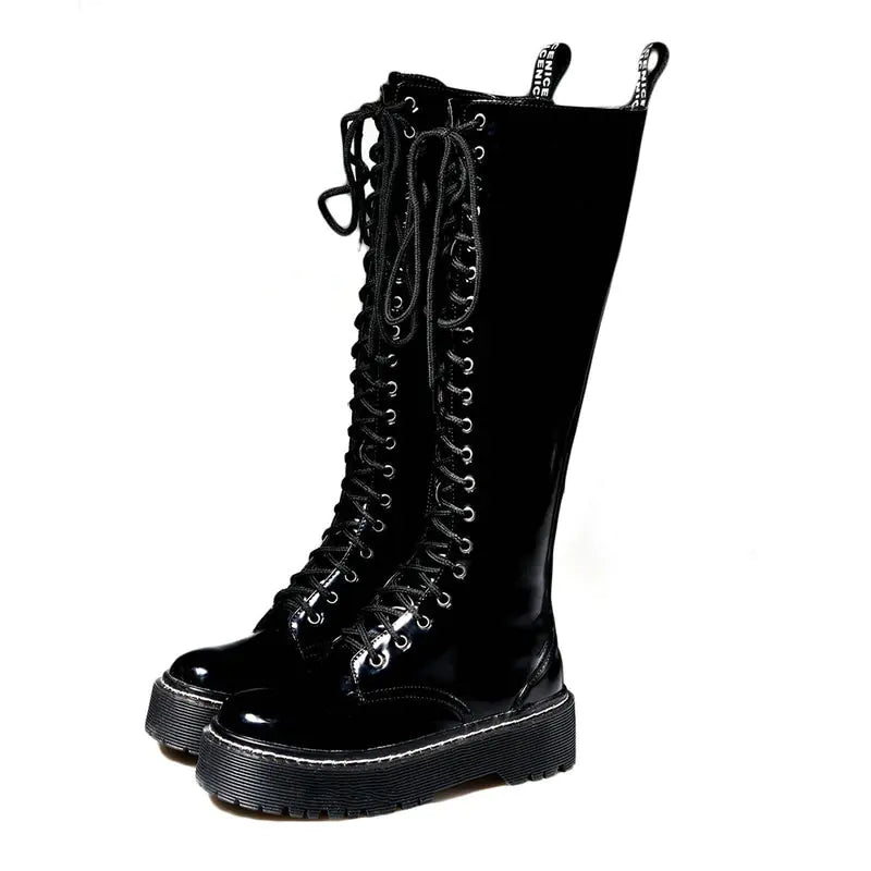Women's Flat Martin Boots - Knee-High Style