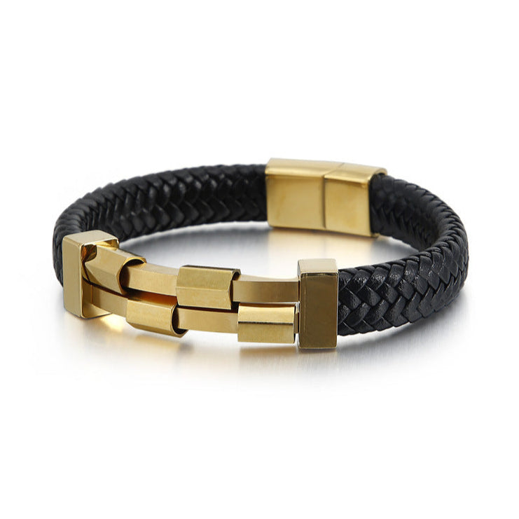 Pulseira de Couro e Aço Titânio