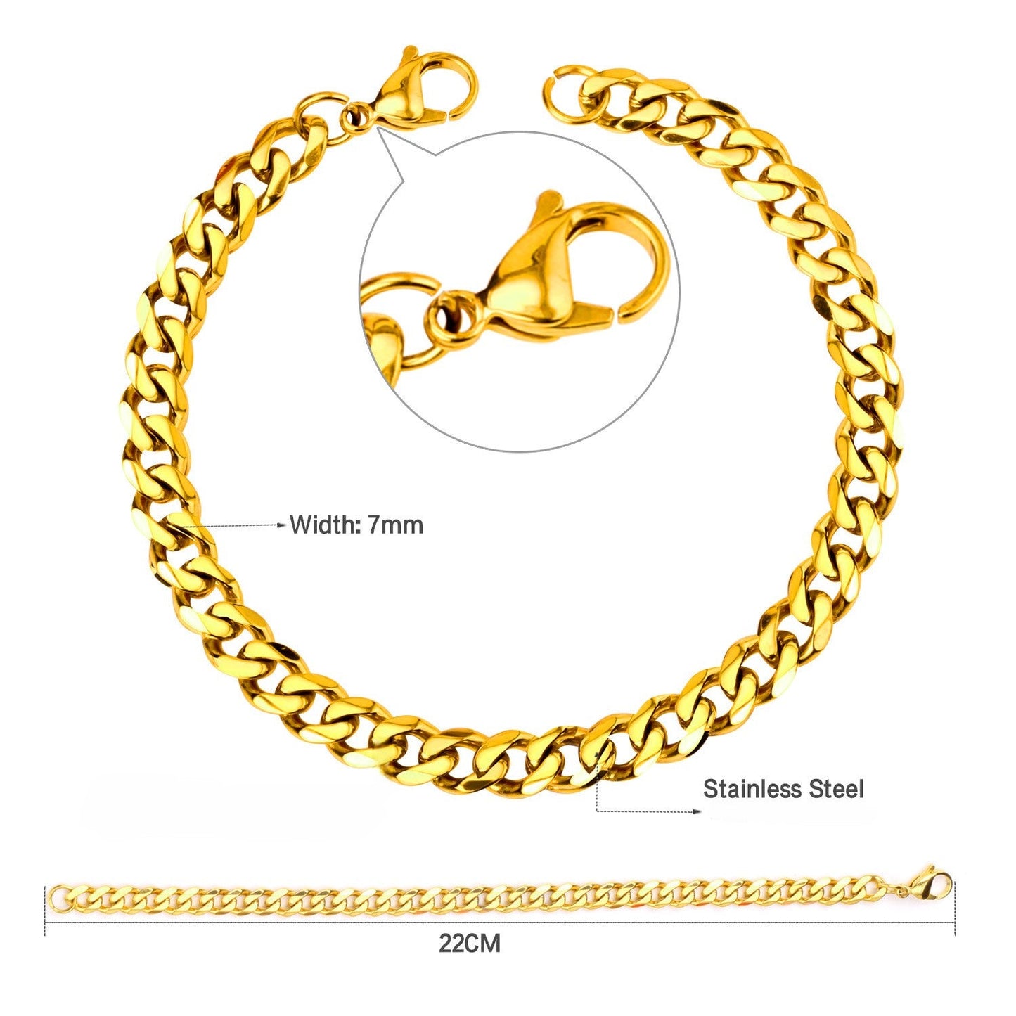 Pulseira de Elo Cubano em Aço Inoxidável