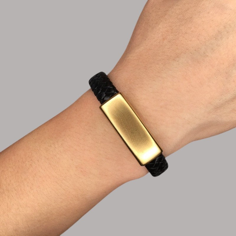 Pulseira de Couro e Aço Inoxidável