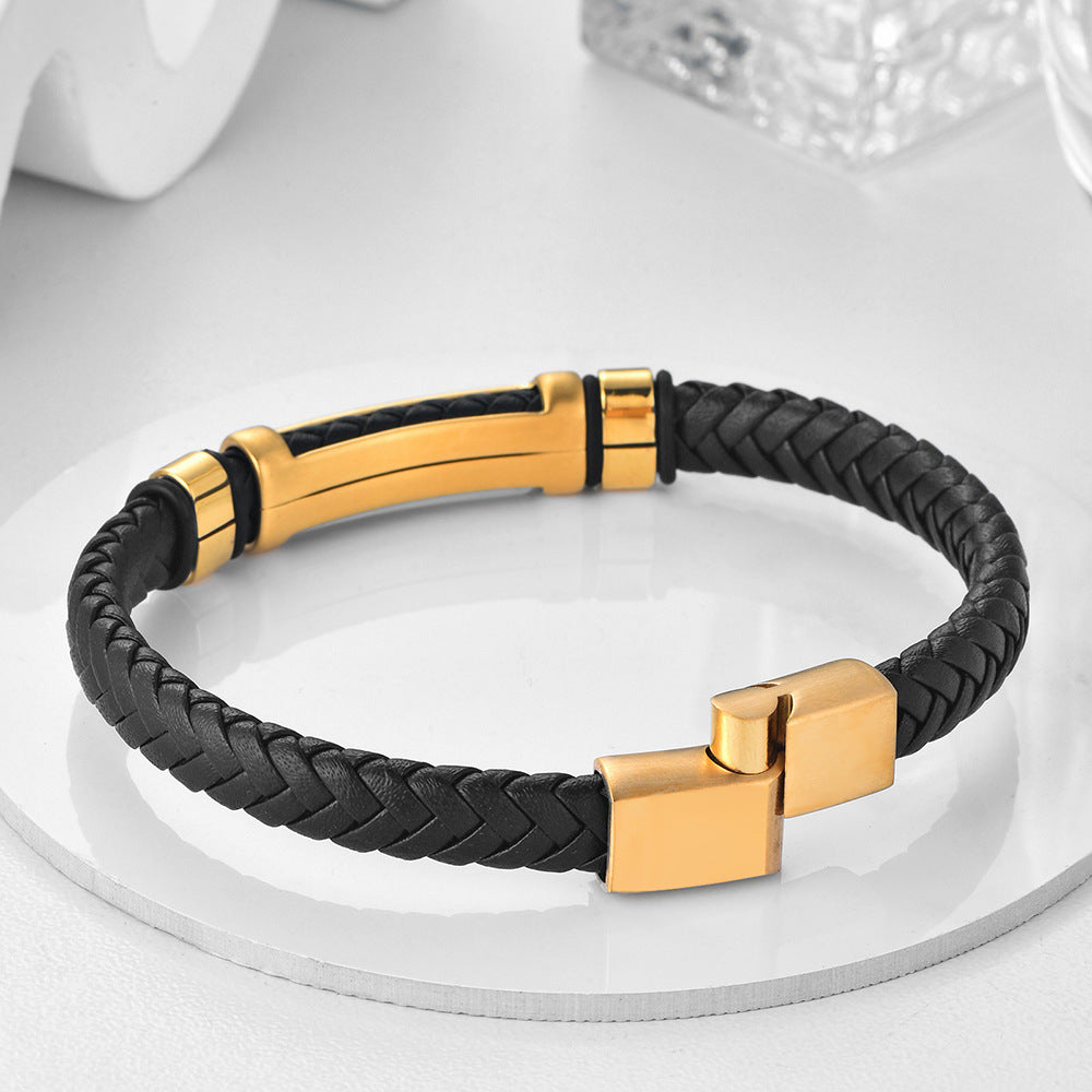 Pulseira de Couro e Aço Inoxidável 316L