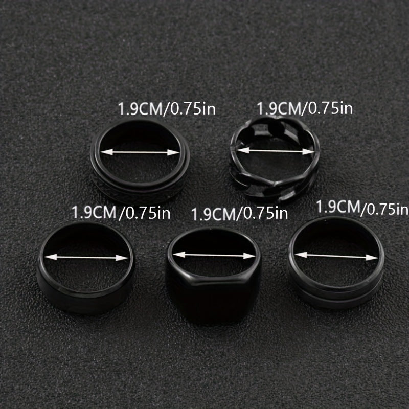 Conjunto de 5 Anéis em Aço Inoxidável