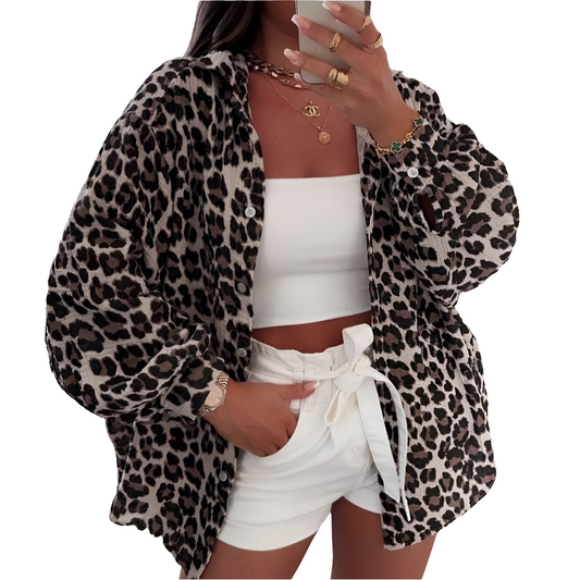 Camisa de algodão estampado leopardo