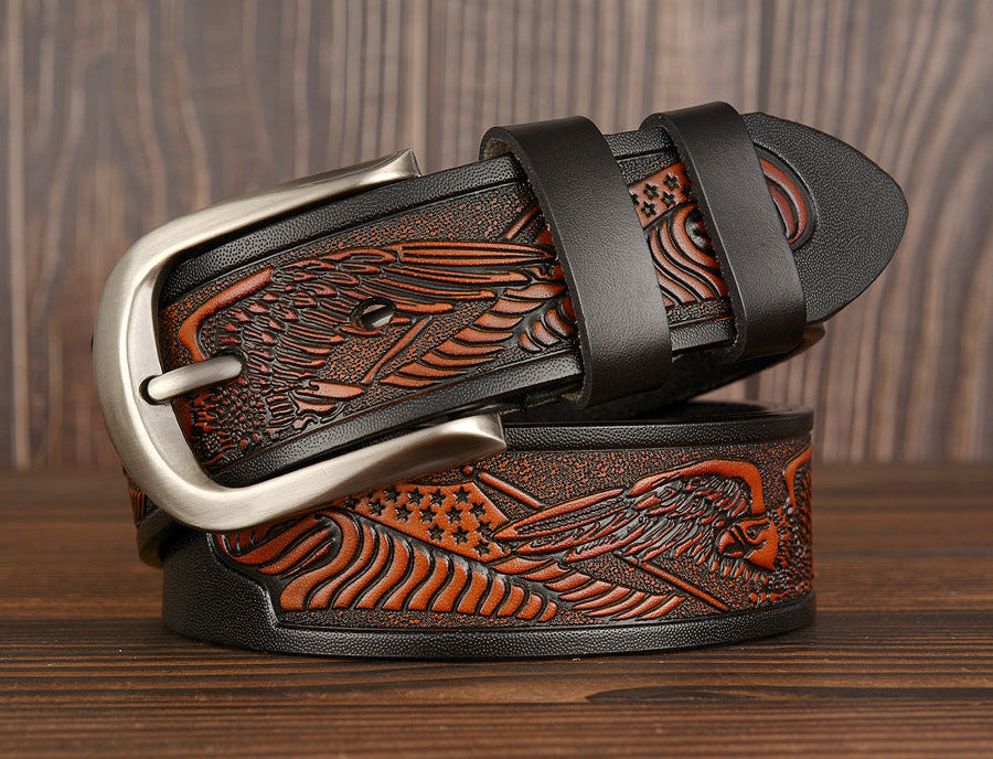 Cinto Esculpido em Pele Genuína para Homem