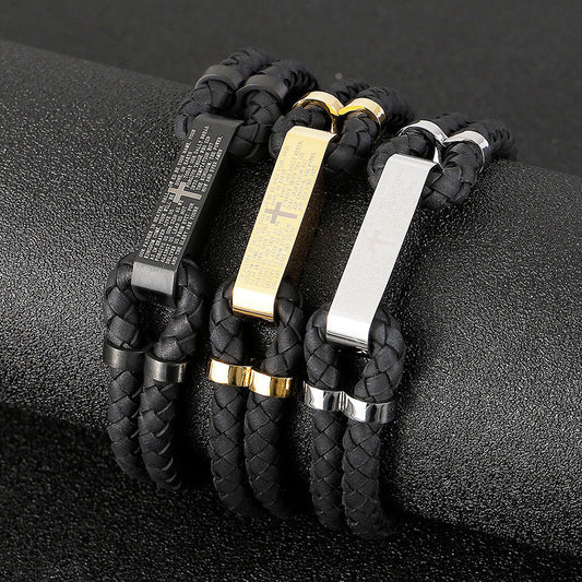 Pulseira de Couro e Aço Inoxidável