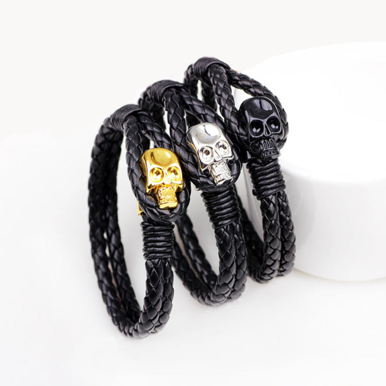 Pulseira Skull de Couro