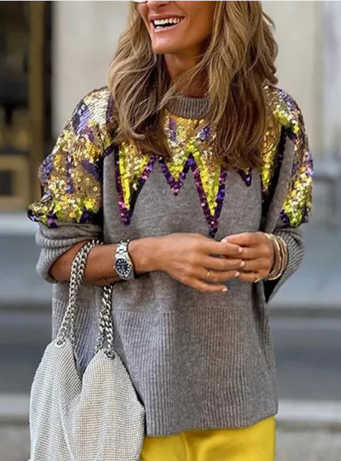 Color Block Sequin Sweater