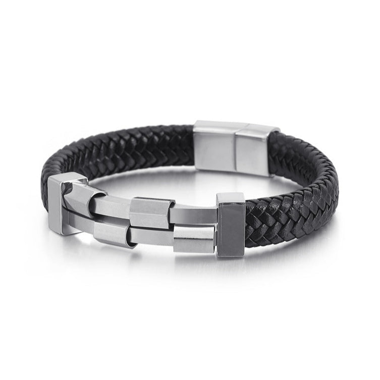 Pulseira de Couro e Aço Titânio