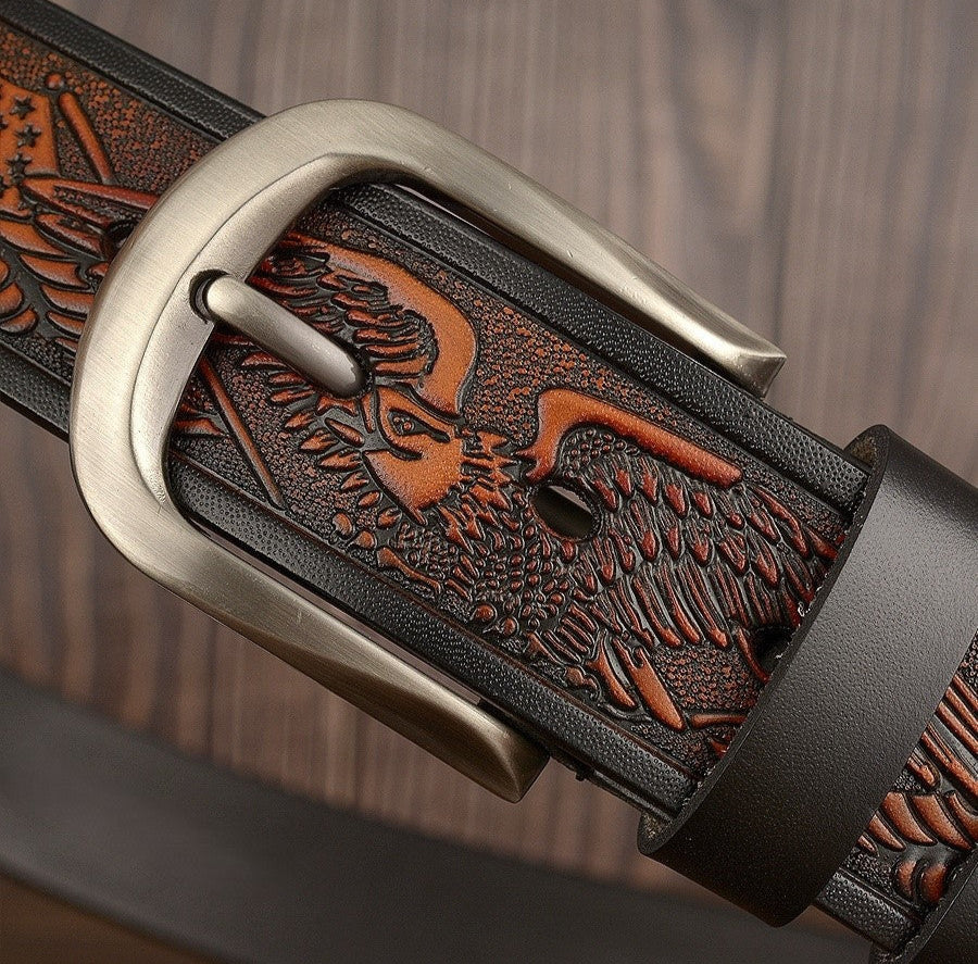 Cinto Esculpido em Pele Genuína para Homem