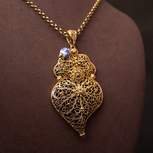 Colar Encantos de Portugal - Coração de Viana Inspiração Azulejos Portugueses