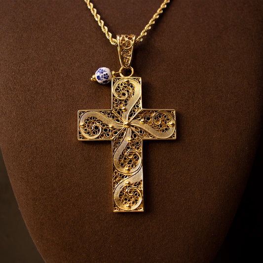 Colar Encantos de Portugal - Cruz Inspiração Azulejos Portugueses