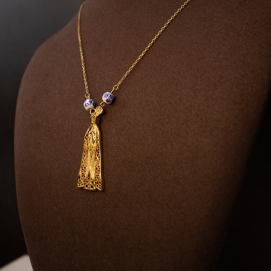 Colar Encantos de Portugal - Nossa Senhora Fátima Inspiração Azulejos Portugueses