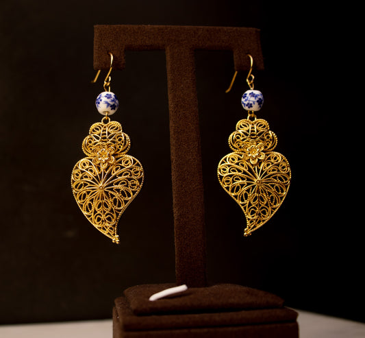 Brincos Encantos de Portugal - Coração de Viana Inspiração Azulejos Portugueses