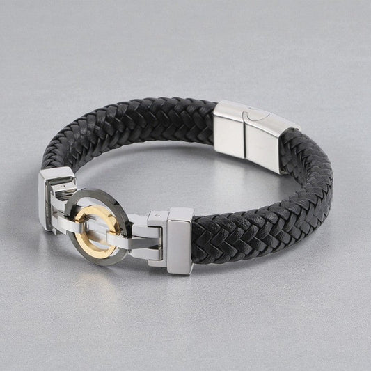 Pulseira de Couro e Aço Titânio