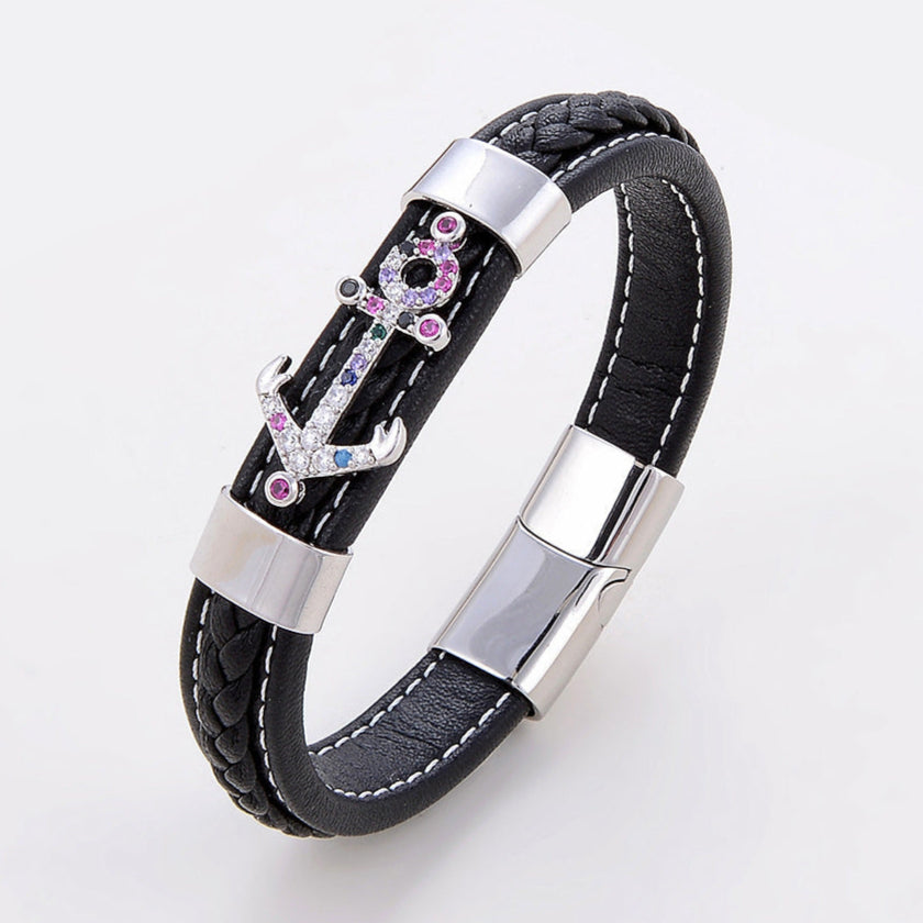 Pulseira de Couro e Aço Inoxidável