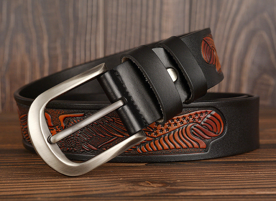 Cinto Esculpido em Pele Genuína para Homem