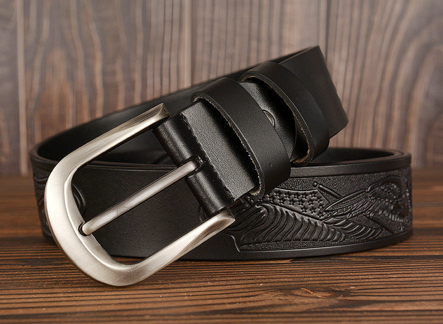 Cinto Esculpido em Pele Genuína para Homem
