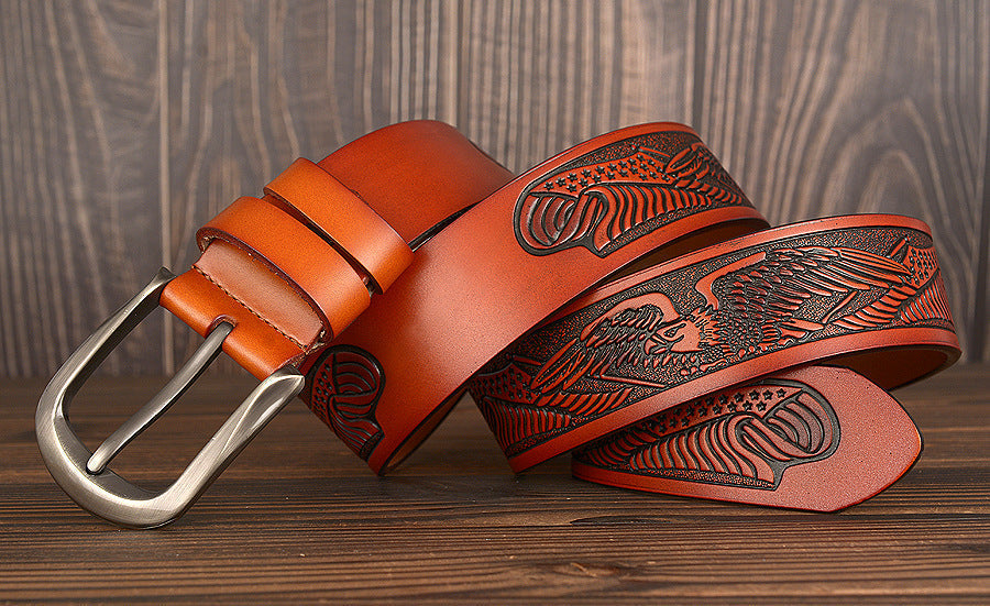 Cinto Esculpido em Pele Genuína para Homem