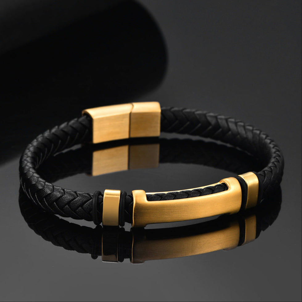 Pulseira de Couro e Aço Inoxidável 316L